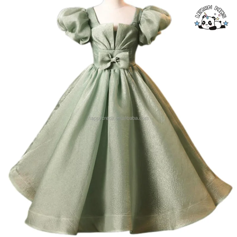 LEZONKIDS - Vestido de Princesa para Meninas com Manga Bufante Organza Personalizável, Tule, Festa, Flor, Verão
